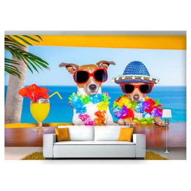 Imagem de Papel De Parede Animal Cão Férias Passagem 3D Anm166