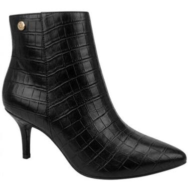 Imagem de Bota Via Uno Bico Fino Cano Curto Salto Fino 156081, 37, Preto croco