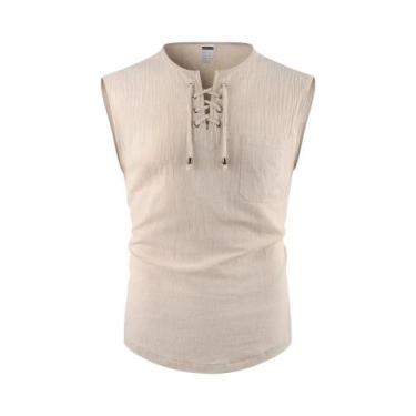 Imagem de Camisetas Sem Mangas Masculinas Leves De Algodão E Linho Com Decote Em