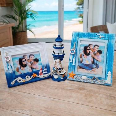 Imagem de Farol Com Porta Retratos Decoração Casa Náutica Mar Kit 3pçs