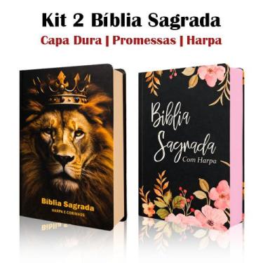 Imagem de Kit 2 Biblias Sagrada Letra Gigante Luxo Popular - Black Flowers e Leã