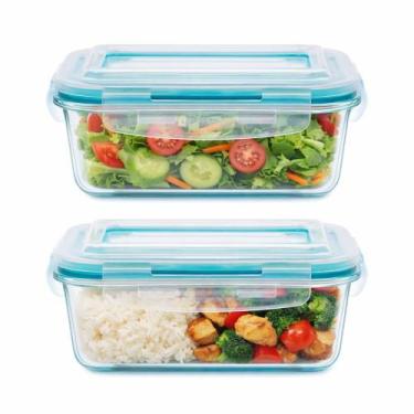 Imagem de Kit 2 Potes Herméticos Vidro 640ml Retangular Marmita Almoço - Wellmix