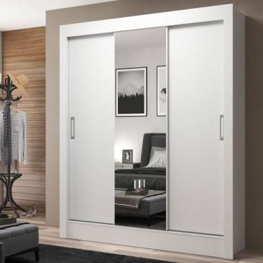Imagem de Guarda-Roupa Casal Real 3 Portas de Correr com Espelho Cor Branco - Di