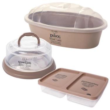 Imagem de Kit Porta Pães, Porta Frios com Divisória e Queijeira com base de Rosc