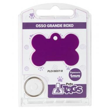 Imagem de Plaquinha de Identificação Personalizada - Osso Roxo G - Pets Tags