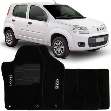 Imagem de Jogo de Tapete Automotivo Carpete Fiat Uno 2011 à 2018 Soft Logo Bordado Preto 5 Peças