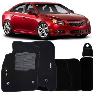Imagem de Jogo Tapete Automotivo Carpete + Lixeira Cruze 2011 à 2016 Soft Logo Bordado Preto 6 Peças