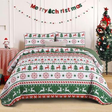 Imagem de Conjunto de edredões Djoy Christmas Queen Size verde/branco, 3 peças -