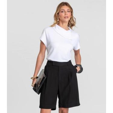 Imagem de Bermuda Feminina Em Tecido Alfaiataria Dianna Preto, GG, Preto