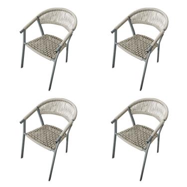 Imagem de Kit 4 Cadeiras Decorativa Joana Em Corda Náutica E Base Em Alumínio Cinza -areia