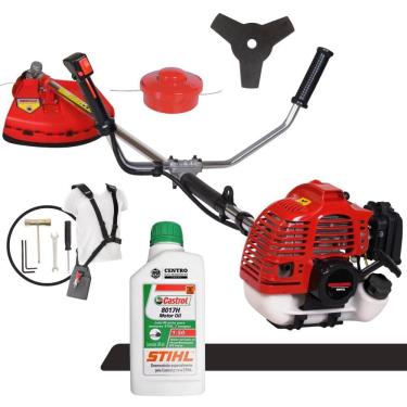 Imagem de Máquina de Cortar Grama À Gasolina Kawashima KW43-L 2T 43cc 1,7HP Roçadeira Com Lâmina 3 Pontas e Cabeçote Nylon + ÓLEO STIHL 2T