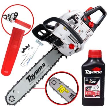 Imagem de Motor Serra Moto Serra Motosserra Com Óleo Lubrificante 2T Á Gasolina 55cc 3,2HP 12.000RPM Sabre 18” Alto Desempenho TOYAMA