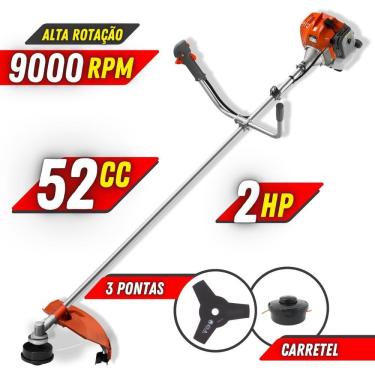 Imagem de Roçadeira Profissional Tekna RL520ACN Aparadora de Grama Á Gasolina 2 Tempos 2HP 52cc e Com Carretel Nylon Para Todos os Tipos de Corte e Acabamento