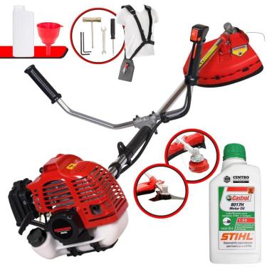Imagem de Roçadeira Profissional Lateral Kawashima KW43-L À Gasolina 2T 43cc 1,7HP Com Lâmina 3 Pontas e Carretel Nylon + ÓLEO STIHL 2T