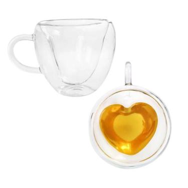 Imagem de Xícara de café dupla camada de vidro coração 200ml - QUERO PRESENTEAR