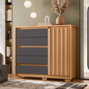 Imagem de Cômoda 1 Porta 5 Gavetas Ripado Duetto Albatroz