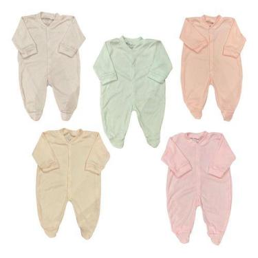 Imagem de Kit 10 Macacão Bebê Caneladinho Liso Com Pé Menina Sophie -, Multicolo