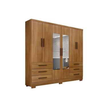Imagem de Guarda Roupa Solteiro 6 Portas E 6 Gavetas C/Espelho E Pés Encant Freijo Cumaru - Novo...