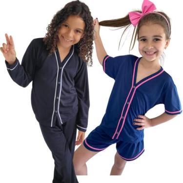 Imagem de Kit 2 Pijama Infantil Aberto Com Botões Manga Longa e Curta - PIJAMAS 