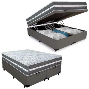 Imagem de Cama Box Baú Casal Bipartido Sintético + Colchão Anjos Black Graphite 