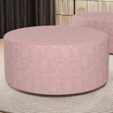 Imagem de Puff Redondo Orgânico para Living 90cm Lola W01 Linho Rosa - Lyam Decor