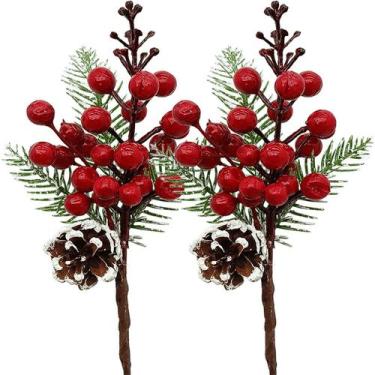 Imagem de Galhos Pick Berry Vermelho Decoração Natal De 30cm Kit 4pçs - Genérico