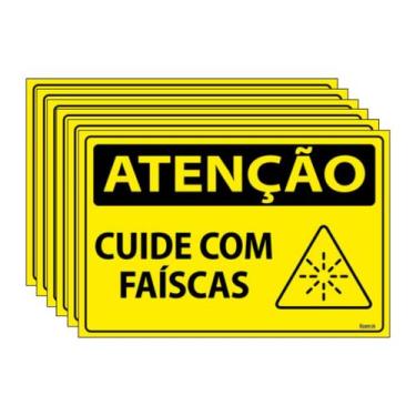 Imagem de Combo 6 Placas De Sinalização Atenção Cuide Com Faíscas 30x20 Ecom IA 