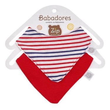 Imagem de Babador Bandana Forro Impermeavel KIT Listrado Vermelho ZIP
