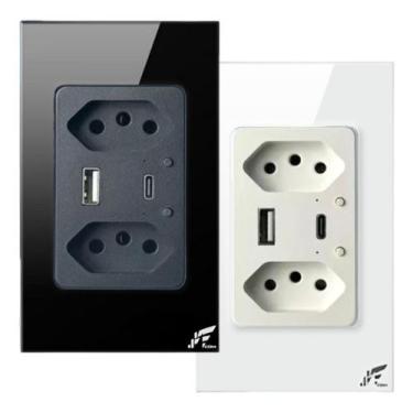 Imagem de Tomada Inteligente Dupla Wi-fi + Usb C Google Alexa PRETO -JWCOM