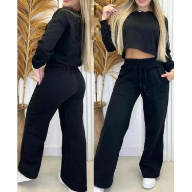 Imagem de Calça moletom feminina wid leg flanelada - mudelitos, Preto, G