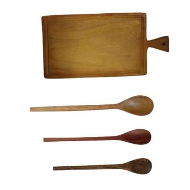 Imagem de Tábua de carne colher de pau madeira resistente cozinha 4 un - Alves 