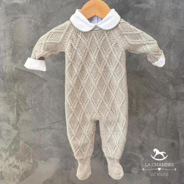 Imagem de Macacão Tricot Bege Losango e Body Gola - LA CHAMBRE, RN - Recém nasci