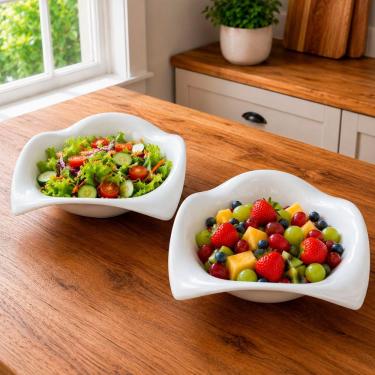 Imagem de Tigela Bowl Saladeira 1,5L Melamina Branca Leve Resistente e Durável Kit 6 Peças para Servir Alimentos Mesa