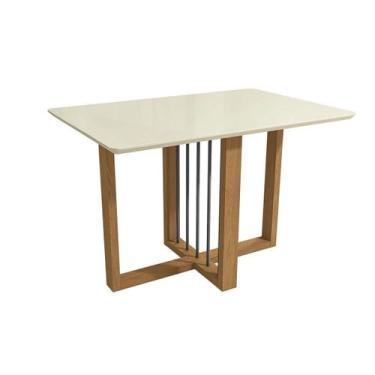 Imagem de Base de Mesa p/ Cozinha Antonela c/ Tampo Madeirado c/ Vidro 160x90cm 