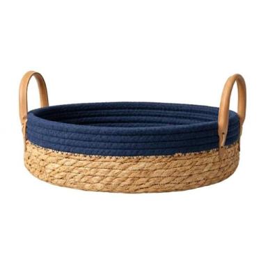 Imagem de Cesto Seagrass Natural Bandeja Paracanas Decorativa Organizadora Azul 