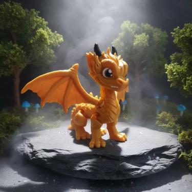 Imagem de Estatua Enfeite Dragão Fofinho Articulado Decoração Dourado - Enfeite 