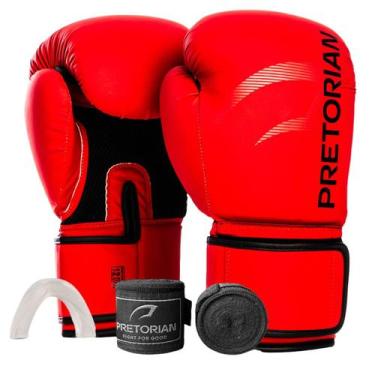 Imagem de Kit Luva De Boxe Muay Thai First FX2 Bandagem Bucal Pretorian, Vermelh