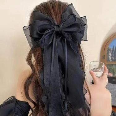 Imagem de Grande Presilha De Cabelo Com Laço De Tule Duplo Jasmine, Doce E Fofa,