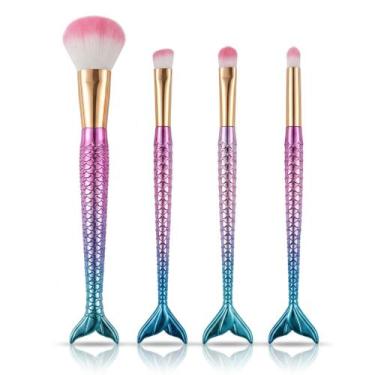 Imagem de Kit 4 Pincéis Sereia com Esponjinhas para Maquiagem Cerdas Macias Alta