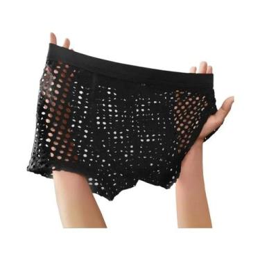 Imagem de Cuecas Boxer Masculinas de Malha com Design de Rede, Confortáveis, Est