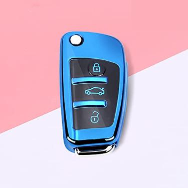 Imagem de YJADHU Porta-chaves macio TPU masculino feminino porta-chaves capa para carro, adequado para Audi C6 A7 A8 R8 A1 A3 A4 A5 Q7 A6 C5, A, azul