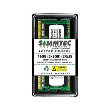Imagem de Simmtec RAM 16 GB (2 x 8 GB) DDR3 1066 MHz PC3-8500 Laptop RAM Kit SODIMM | 2Rx8 1,5 V Non-ECC Unbuffered 204 pinos módulos de atualização de memória