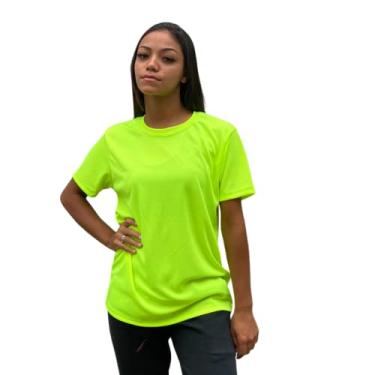 Imagem de Camiseta Dry Fit Feminina 100% Poliéster Academia Corrida Cross Fit Ginástica (GG, Amarelo Flúor)