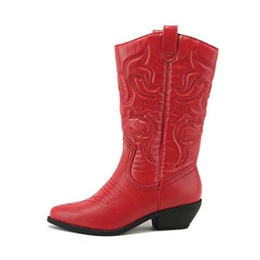 Imagem de Soda Bota feminina Reno Western Cowboy bico fino até o joelho com abas, Vermelho Str Pu, 8.5