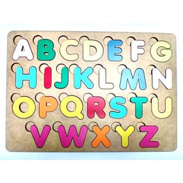 Imagem de Brinquedo Educativo Pedagógico em Madeira Letras Coloridas Alfabeto Completo Tabuleiro de 27cm x 19cm- Mega Impress