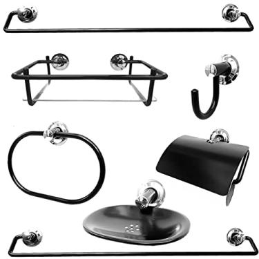 Imagem de Kit Acessórios Preto Fosco Para Banheiro Com Porta Shampoo 7 Peças