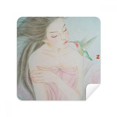 Imagem de Beleza com Pássaro Estilo Chinês Aquarela Óculos Pano Limpador de Tela Tecido de Camurça Pacote com 2