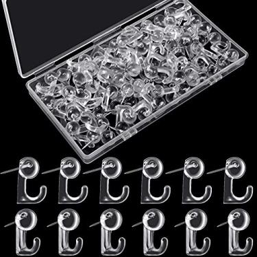 Imagem de 50 peças de pinos gigantes, cabeças de plástico, ganchos de parede, pinos de marcação para quadro de cortiça, mapas, calendário, materiais escolares para escritório em casa (transparente)