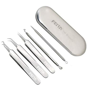 Imagem de Kit de remoção de cravos – Conjunto de ferramentas de remoção de pinças FEITA – Pinças de acne Extrator de espinha de comedone com estojo de viagem (5 peças)