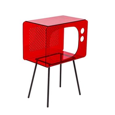 Imagem de Criados-mudos Square High Foot Bedside Table Modern Bedside Table Acrylic Storage Cabinet Sofa Side Table Creative Light Luxury Bedside Table Mesas de cabeceira para quarto (Color : Red)